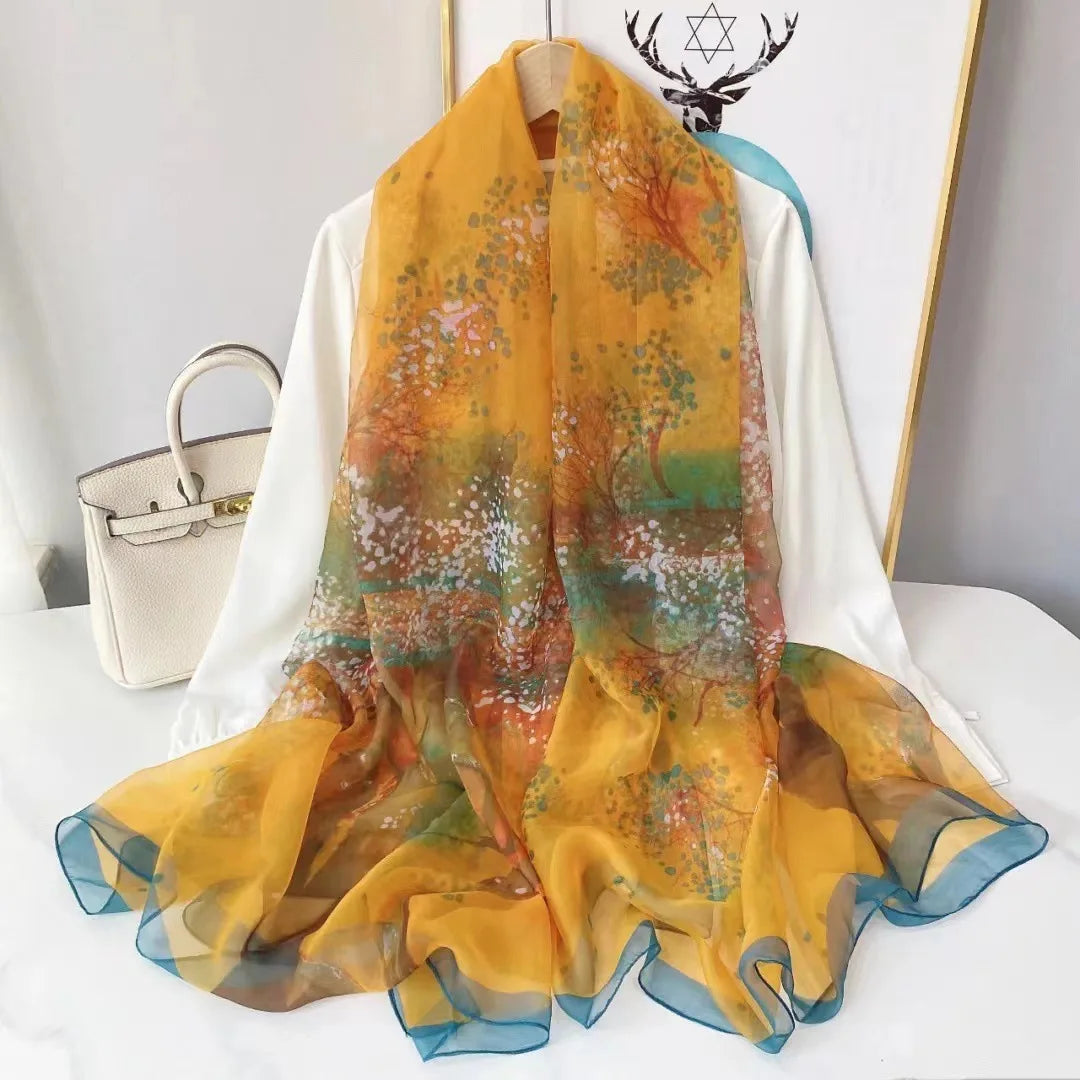 Lightweight Flowy Women’s Silk Scarf - Long Sheer Wrap Multicolored 7 - Tophatter Daily Deals
