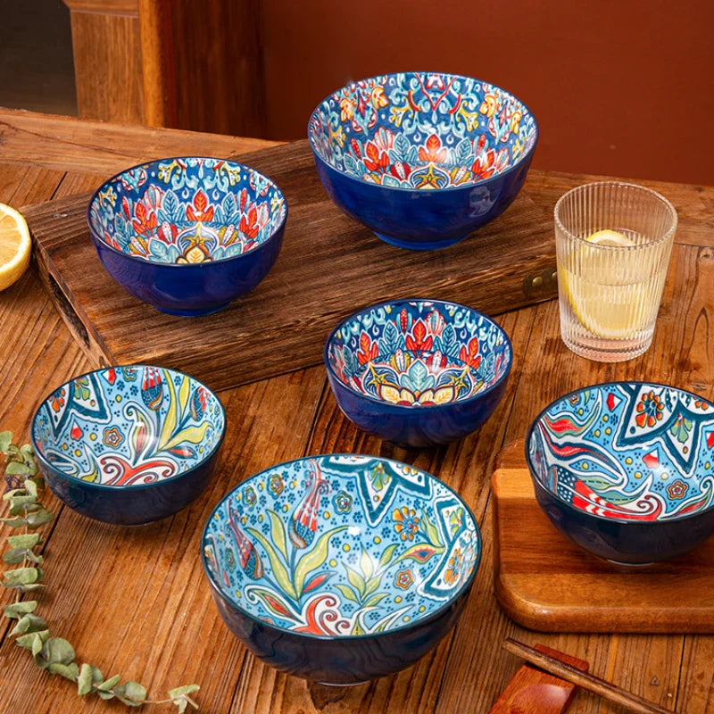 Bohemian Ceramic Rice Bowl Retro Noodle Bowl Kitchen Gift - Tophatter Daily Deals
