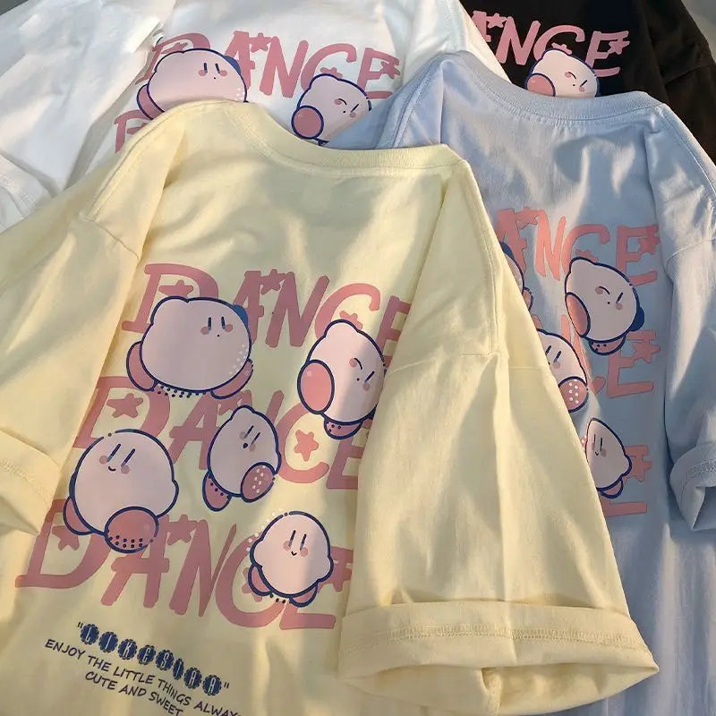 Kawaii Kirby T-shirt Anime Cotton Summer Loose Short-Sleeved Printed Top Anime - Tophatter Daily Deals