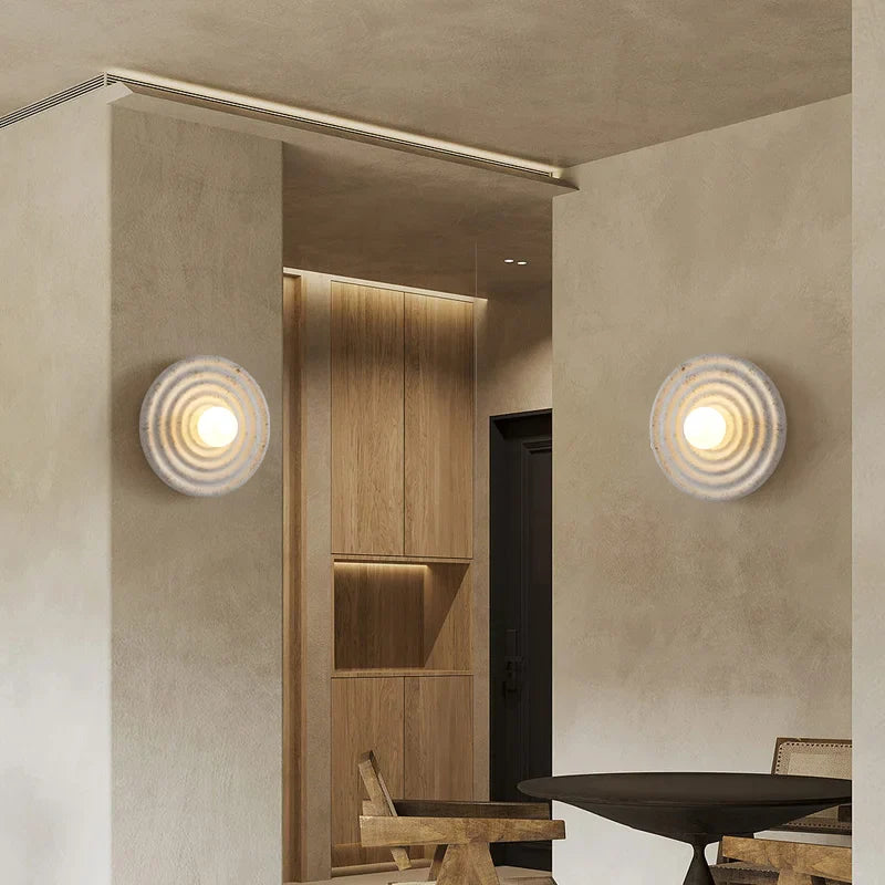 Japandi Wabi Sabi Round Wall Sconce Japanese Minimal LED Light - Tophatter Daily Deals