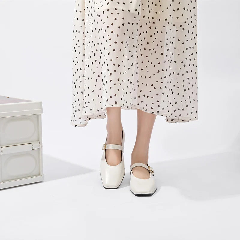 Supportive Women Mary Jane Flats - Square Toe, Leather - Tophatter Daily Deals