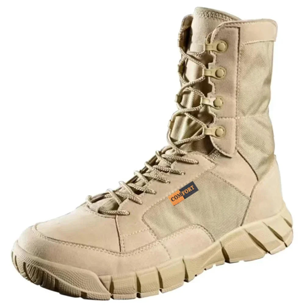 Mens Tactical Mid-Calf Combat Boots (Khaki No Zip) Apparel & Accessories > Shoes > Boots - Tophatter Daily Deals
