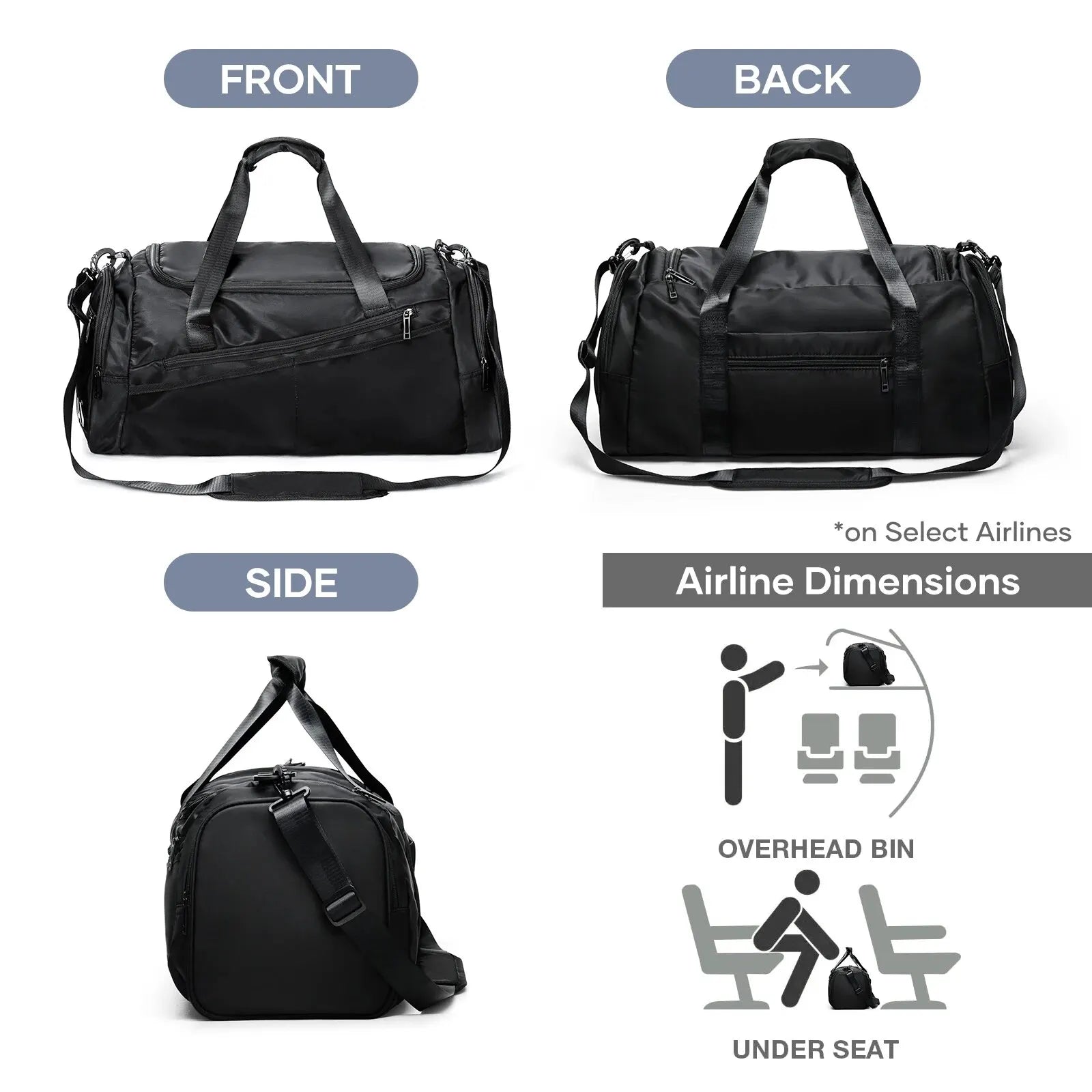40L Foldable Sports Gym Travel Duffel Bag Black Duffel Bags - Tophatter Daily Deals