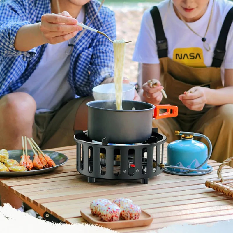 7-Core High-Power Camping Gas Stove Black Camp Cooking - Tophatter Daily Deals
