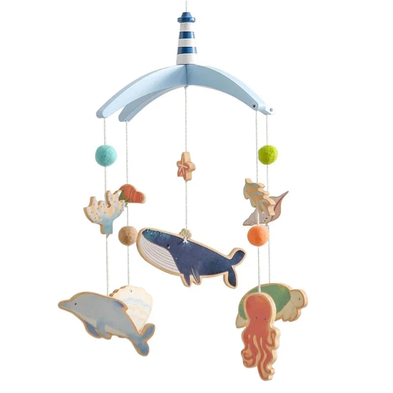 Wooden Baby Mobile Crib Arm Holder Newborn Sensory Toys Marine animal5 - Tophatter Daily Deals