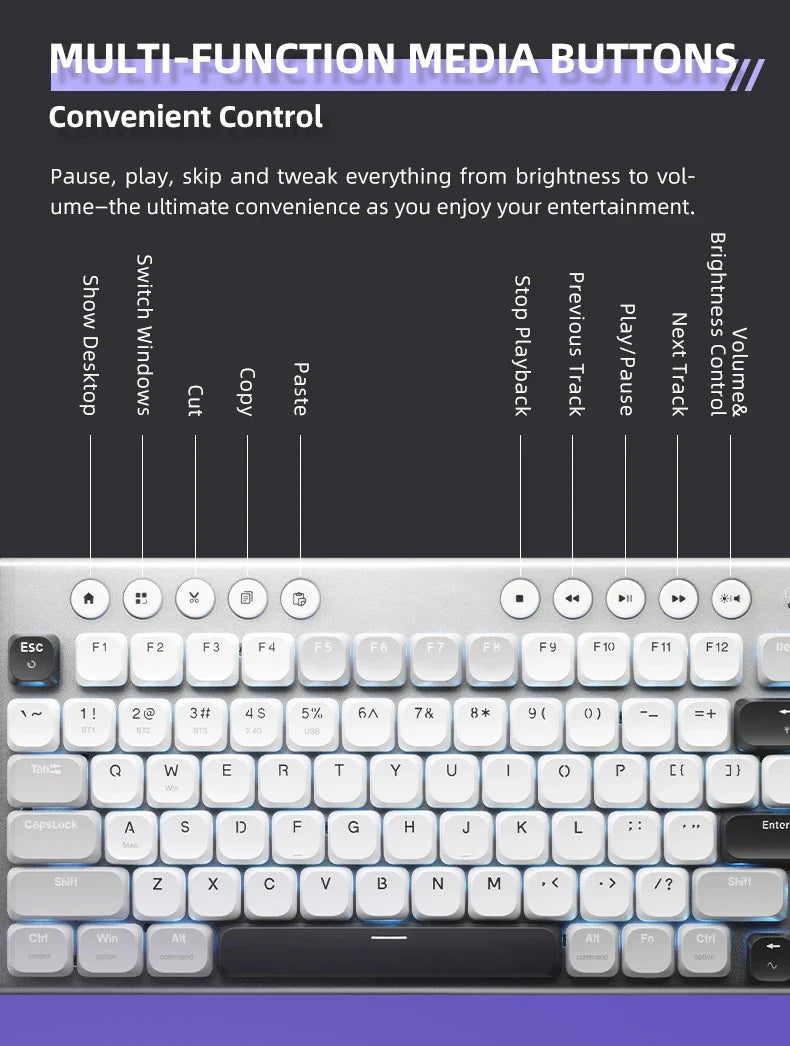 Wireless Low Profile Mechanical Keyboard 98 Keys PBT - Tophatter Daily Deals