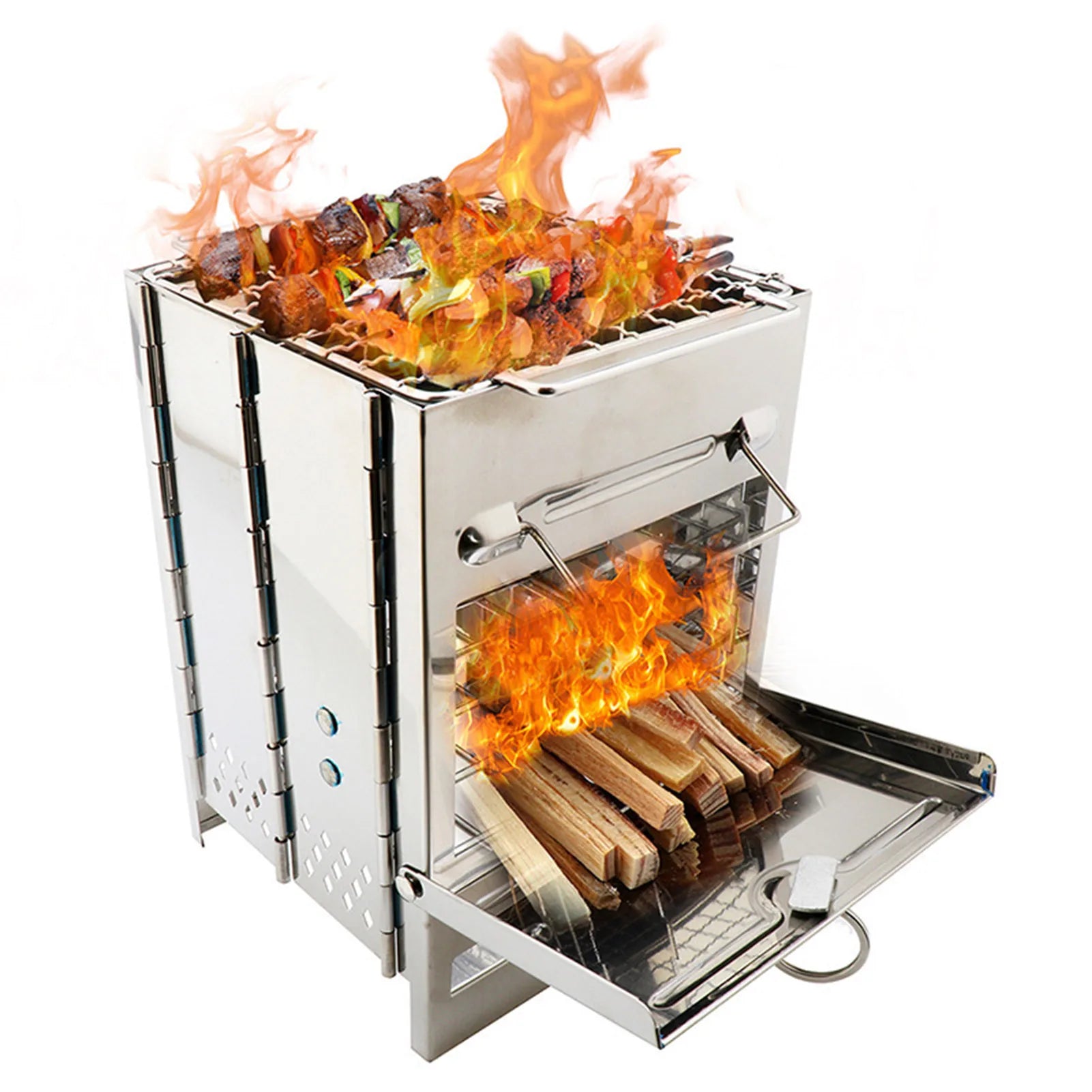 Foldable Stainless Steel Wood Stove Silver Camp Cooking - Tophatter Daily Deals