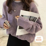 Cozy Oversized Women’s Pullover Sweater - Round Neck Knit Light Purple One Size - Tophatter Daily Deals
