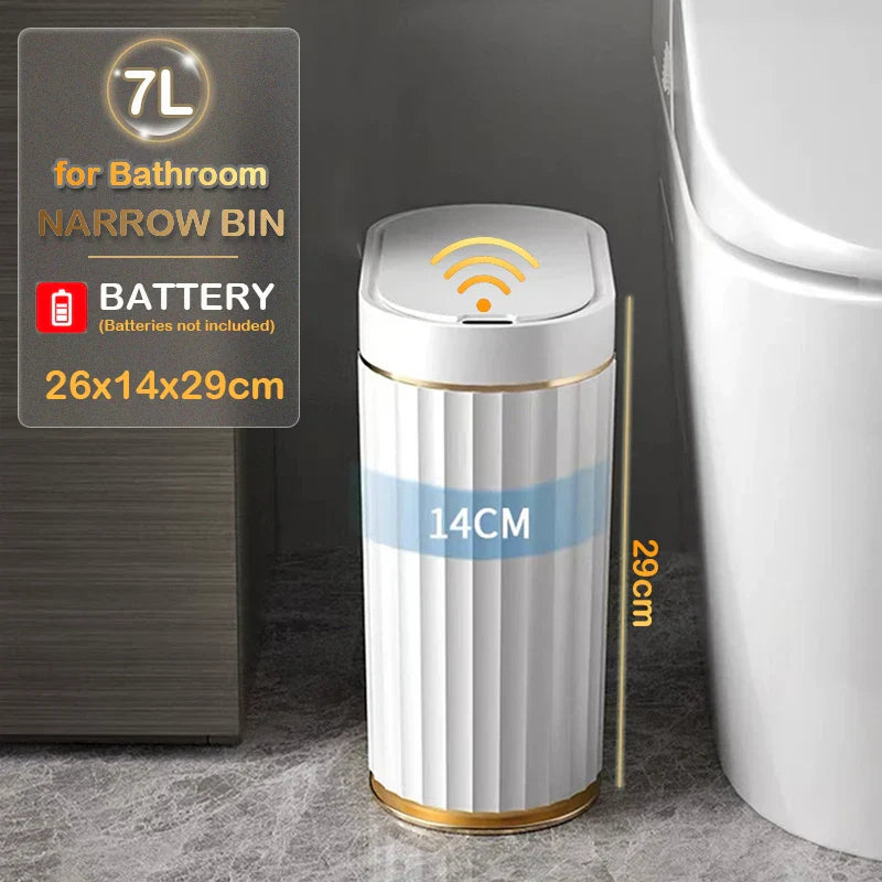 Automatic Sensor Trash Can Narrow Roman Stripe Bathroom Bin 7L gold battery - Tophatter Daily Deals