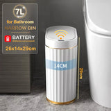 Automatic Sensor Trash Can Narrow Roman Stripe Bathroom Bin 7L gold battery - Tophatter Daily Deals