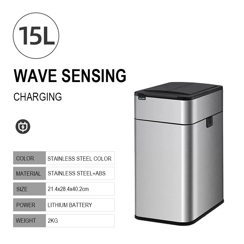 Trash Can 20L Stainless Steel Sensor Kitchen Bin Hands Free 15L Silver Rechargeable - Tophatter Daily Deals