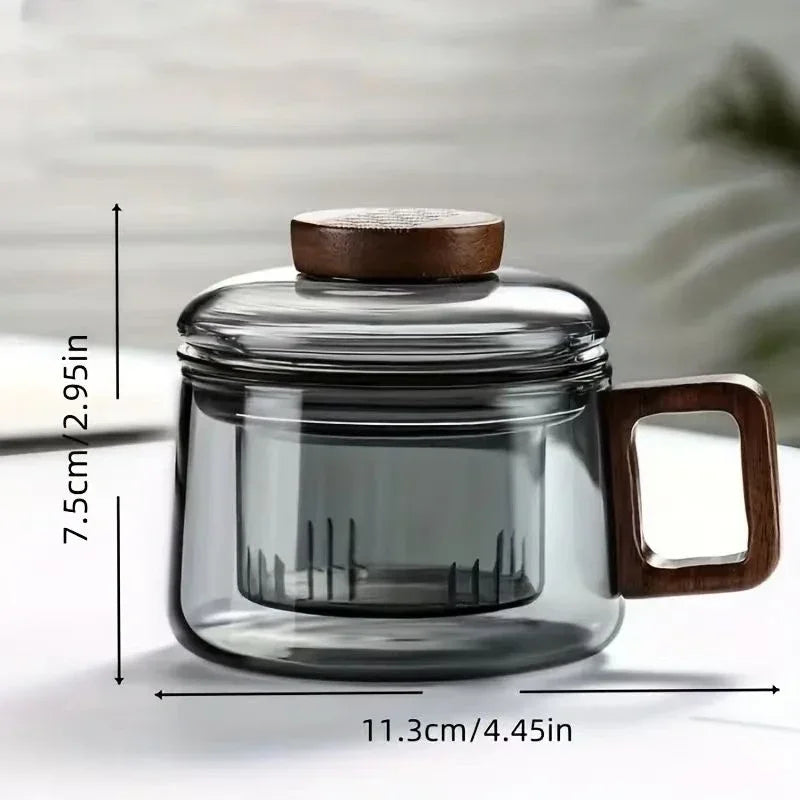 200ml Tea Infuser Cup Heat Resistant Glass Mug Wood Handle - Tophatter Daily Deals