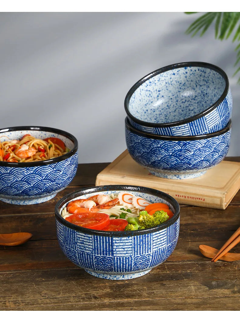 Qinghai Wave Noodle Bowl Hand Painted Vintage Ceramic Bowl - Tophatter Daily Deals