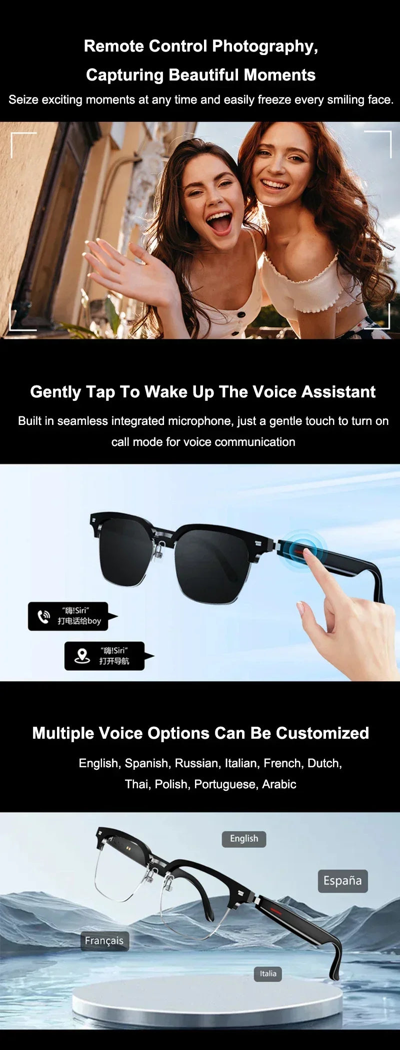 Smart Translation Glasses Bluetooth Call Voice Assistant - Tophatter Daily Deals