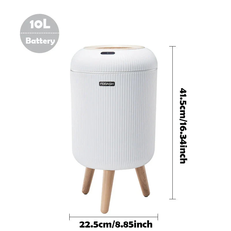 Motion Sensor Trash Can Small Plastic Smart Bin Hands Free White with feet 10L - Tophatter Daily Deals