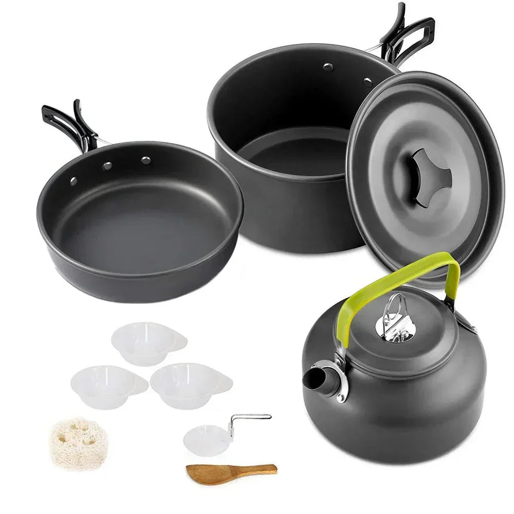 11-Piece Outdoor Camping Cookware Set Black Camp Cooking - Tophatter Daily Deals