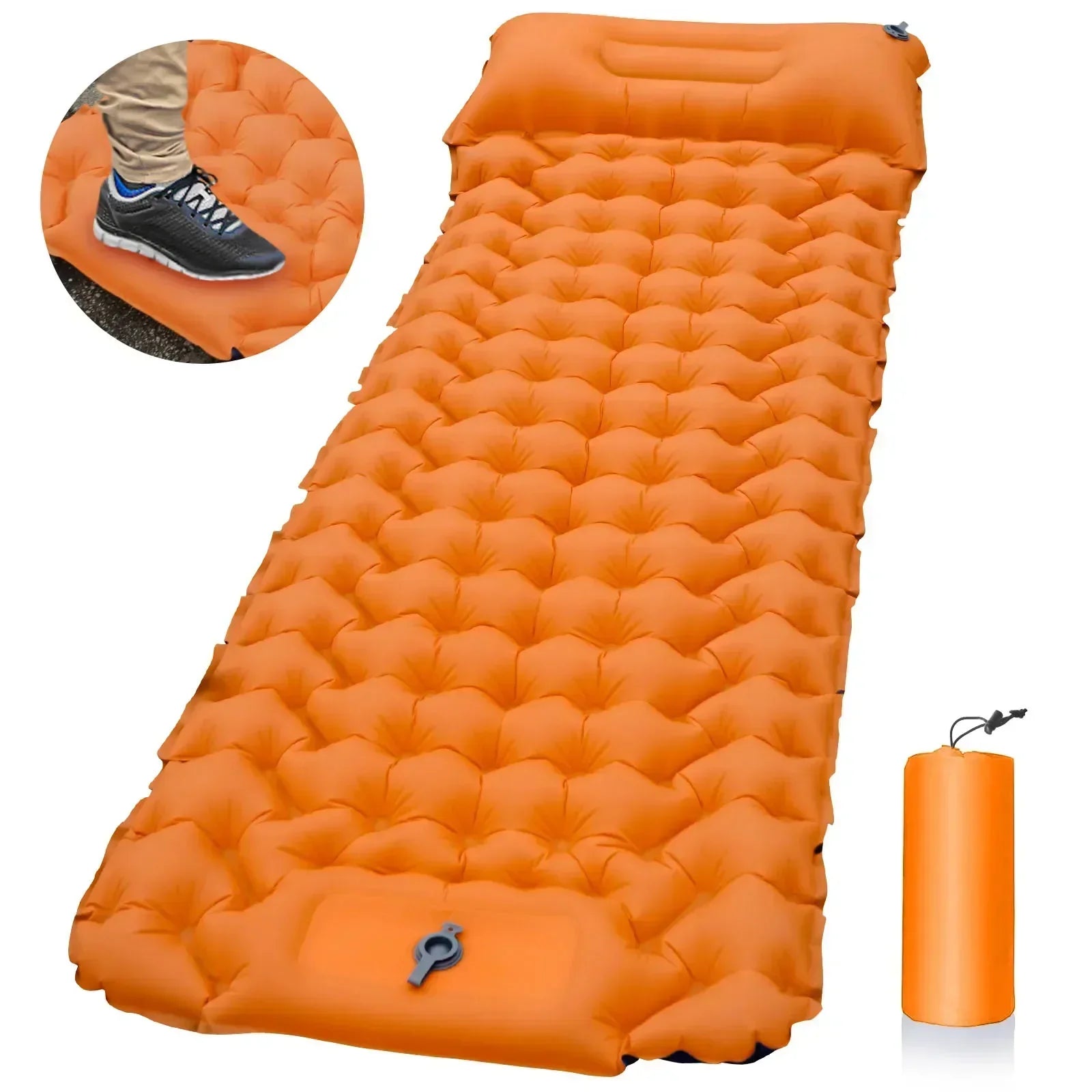 Sleeping Pad with Built-In Pillow Pump Orange Camping & Hiking - Tophatter Daily Deals