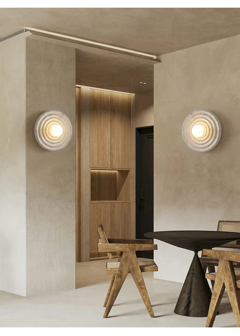 Japandi Wabi Sabi Round Wall Sconce Japanese Minimal LED Light - Tophatter Daily Deals