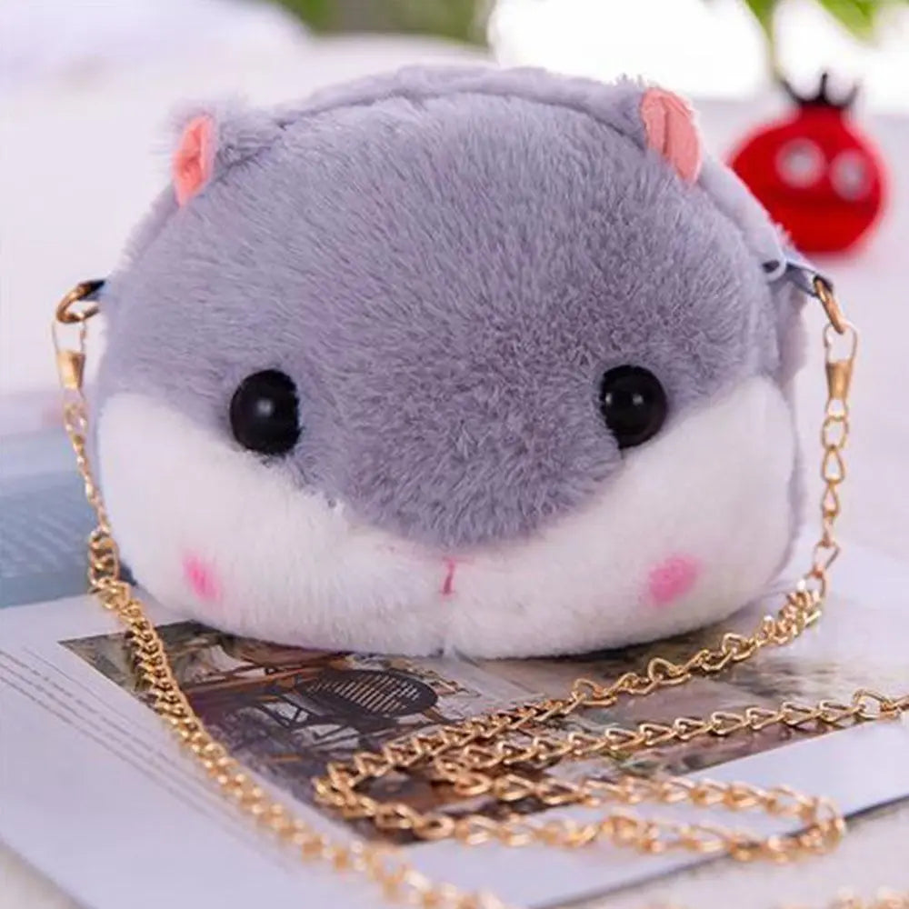 Hammy Hamster Plush Crossbody Bag with Gold Chain Handbag Grey Animals - Tophatter Daily Deals