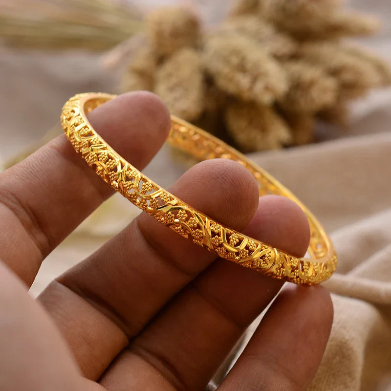 Gold Plated Bangles Luxury Arabic Wedding Bracelet style9 58-60mm - Tophatter Daily Deals