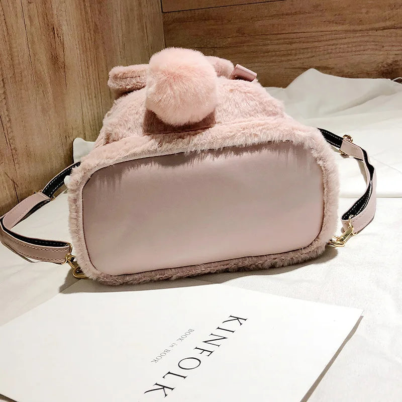 Faux Fur Mini Rabbit Ear Backpack Animals - Tophatter Daily Deals