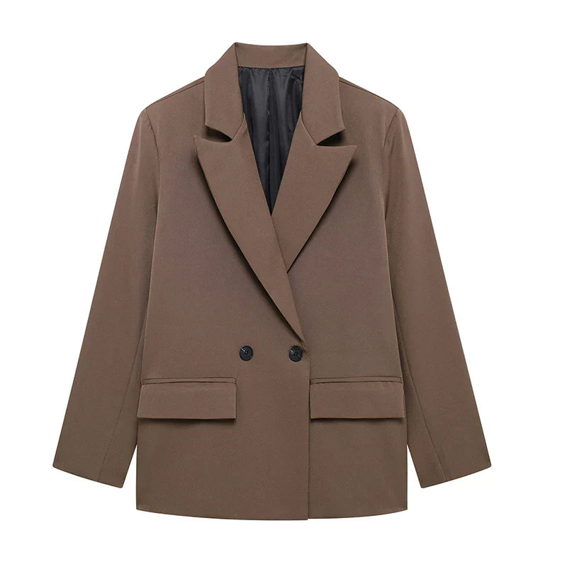 Womens Double Breasted Blazer with Pockets (Brown) Apparel & Accessories > Clothing > Outerwear > Coats & Jackets - Tophatter Daily Deals