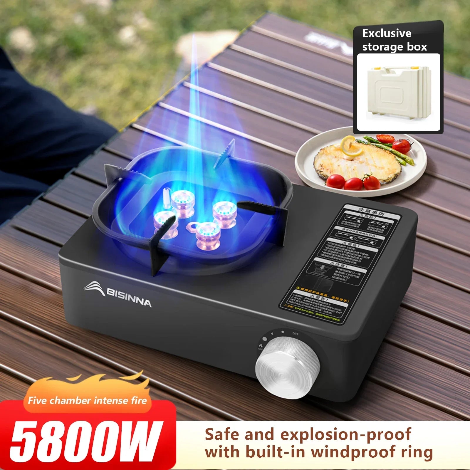 5800W Camping Gas Stove Overvoltage Protection Black Camp Cooking - Tophatter Daily Deals
