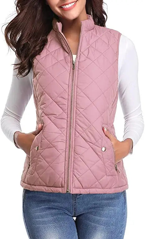 Lightweight Women Quilted Vest - Stand Collar Cotton Winter Pink - Tophatter Daily Deals