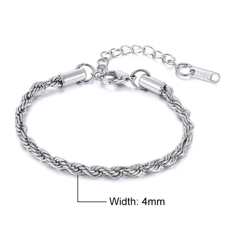 Stainless Steel Rope Chain Bracelet Twisted Singapore 979S-16-4 - Tophatter Daily Deals
