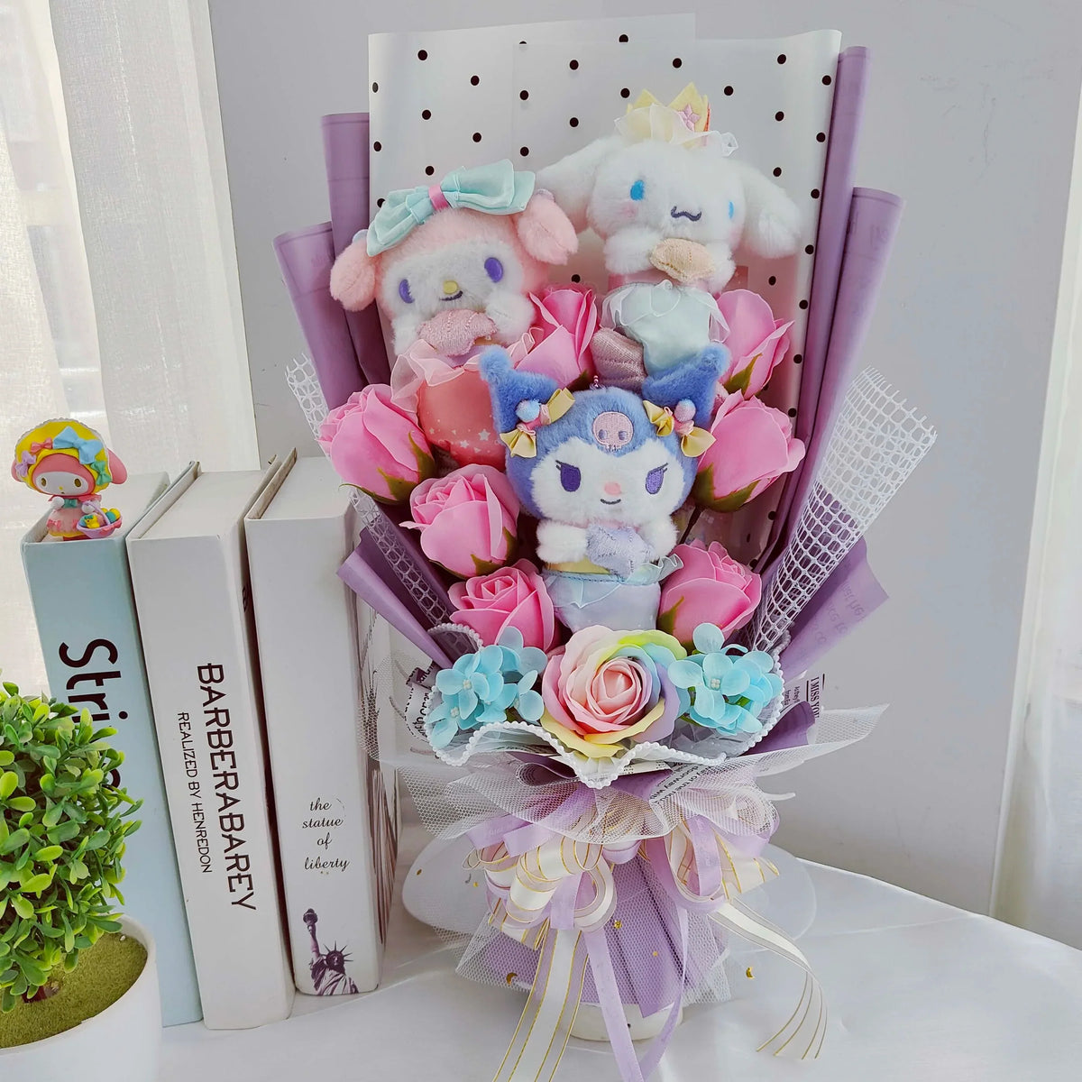 Sanrio Plush Bouquet My Melody Kuromi Cinnamoroll Hello Kitty Pink x Purple Flowers - Tophatter Daily Deals