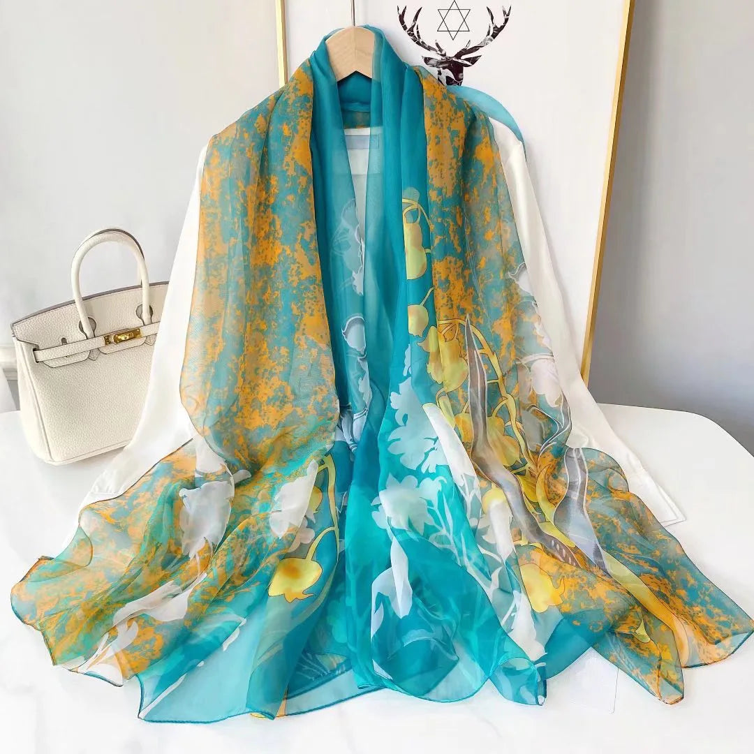 Lightweight Flowy Women’s Silk Scarf - Long Sheer Wrap Multicolored 3 - Tophatter Daily Deals