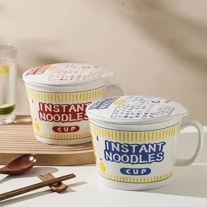 Instant Noodle Bowl With Lid Ceramic Mug Dorm And Kitchen - Tophatter Daily Deals