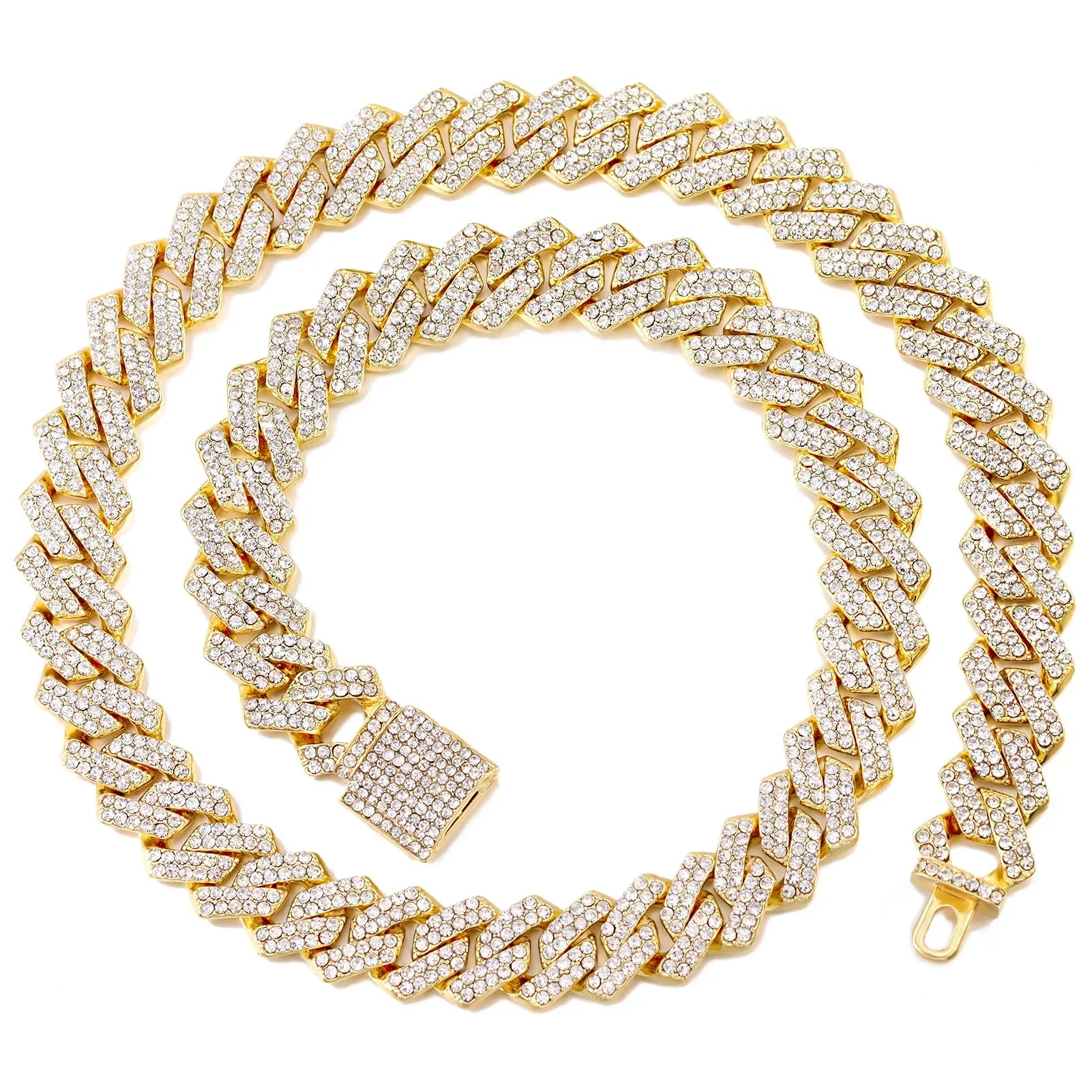 Prong Cuban Link Chain Necklace Rhinestone (A0994GD) Apparel & Accessories > Jewelry > Necklaces - Tophatter Daily Deals