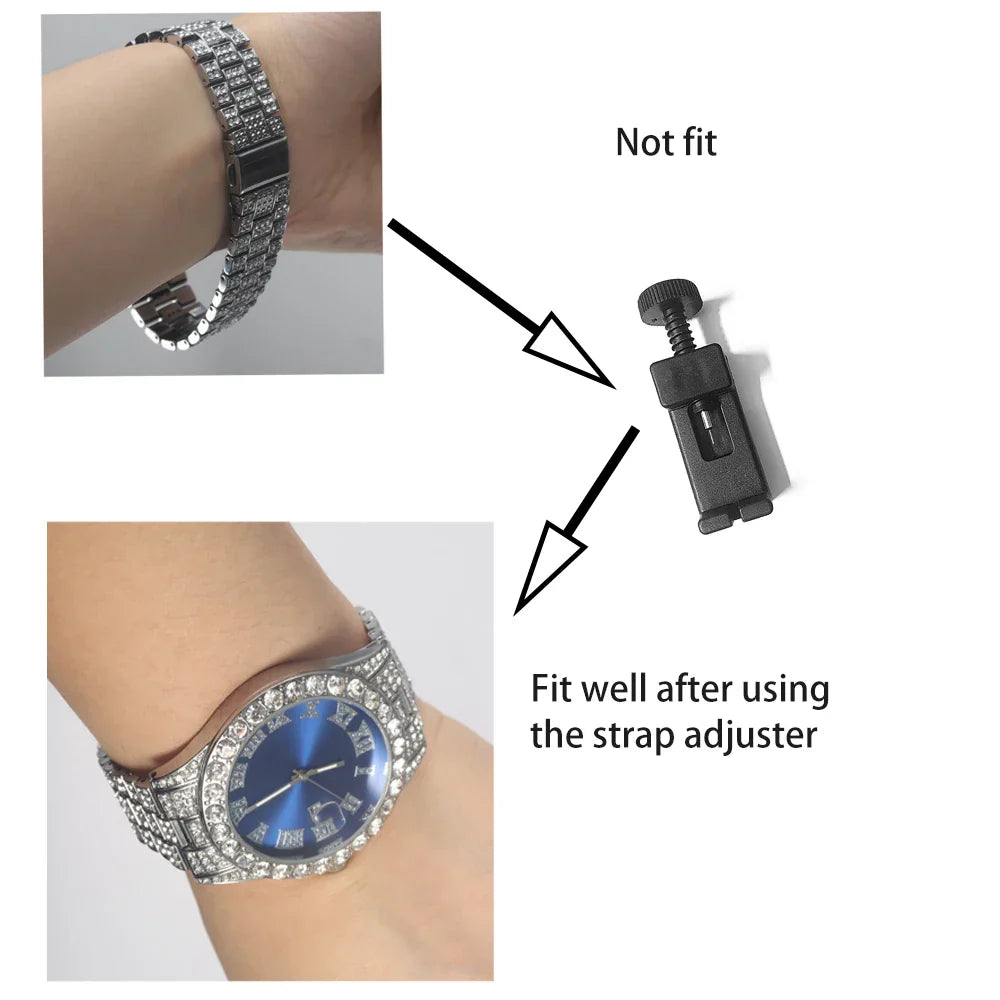 3pcs Mens Silver Watch Cuban Chain Bracelet Set (Blue) Apparel & Accessories > Jewelry > Jewelry Sets - Tophatter Daily Deals