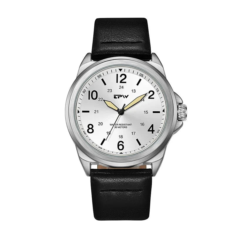 Rugged Field Watch 42mm Fabric Strap Military Analog 30M Leather Black - Tophatter Daily Deals