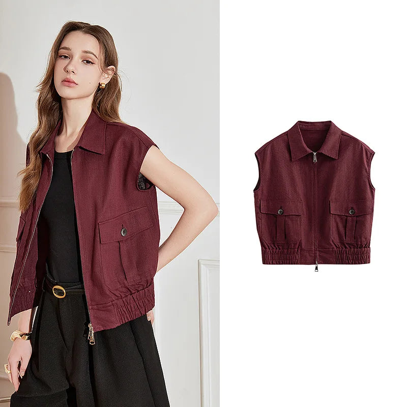Lightweight Women's Sleeveless Jacket - Linen Cotton, Spring True Red - Tophatter Daily Deals