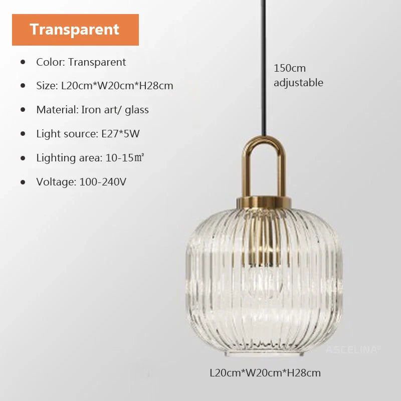 Japandi Glass Pendant Light Japanese Nordic Hanging Lamp Warm B-Transparent - Tophatter Daily Deals