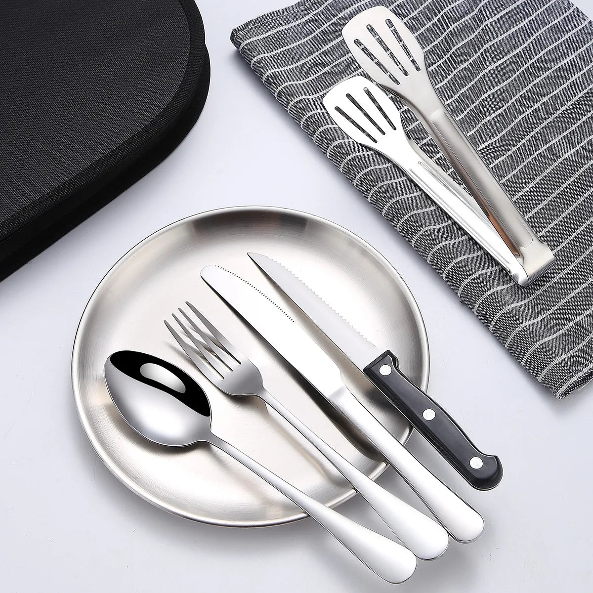 20-Piece Steel Outdoor Camping Cutlery Set Silver Camp Cooking - Tophatter Daily Deals
