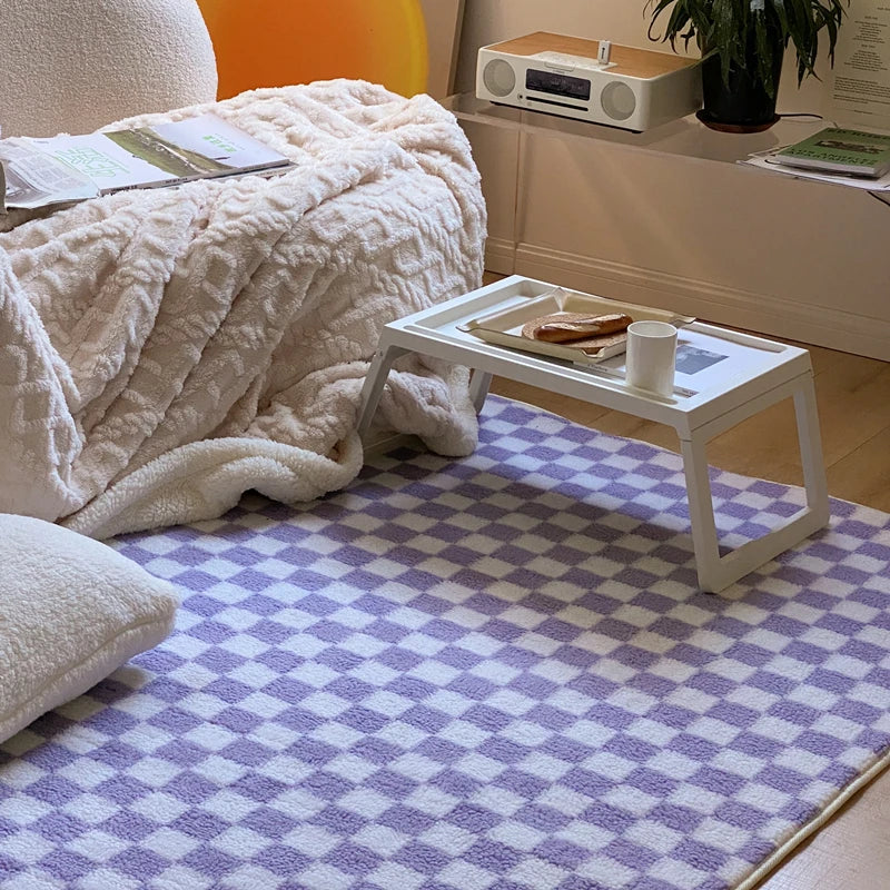 Checkerboard Plush Area Rug Japanese Style Minimalist - Tophatter Daily Deals
