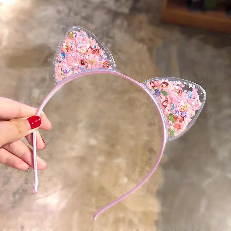 Glitter Sequins Cat Ear and Bow Headbands Multicoloured Pink Mythical - Tophatter Daily Deals