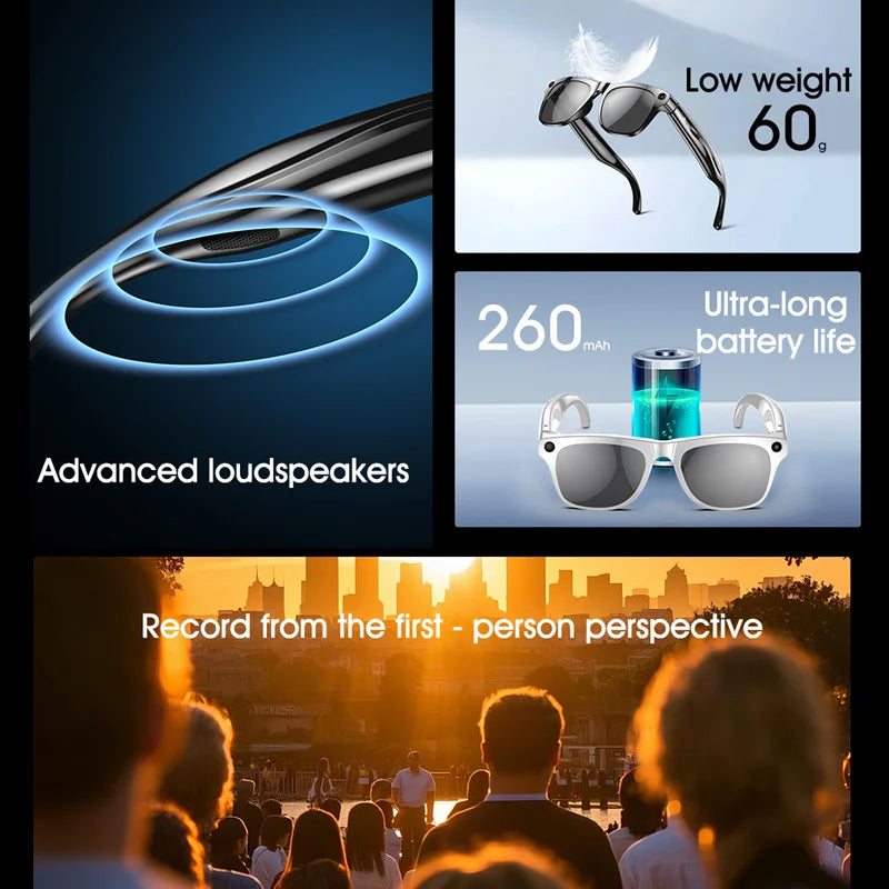 4K AI Smart Camera Glasses Photochromic Travel Handsfree - Tophatter Daily Deals