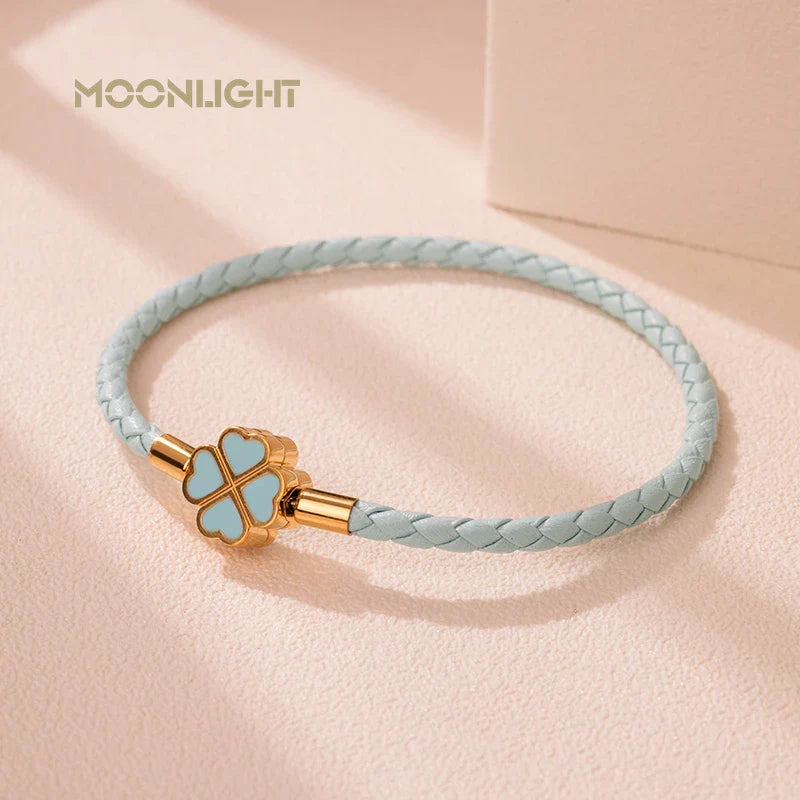 Four Leaf Clover Braided Leather Lucky Bracelet Gift - Tophatter Daily Deals