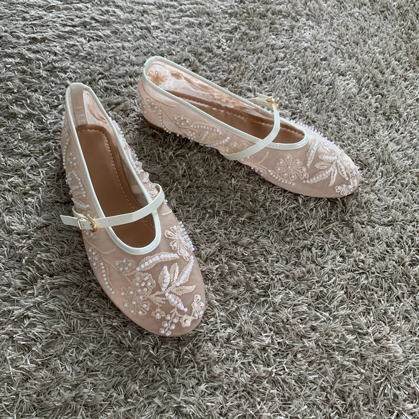 Breathable Women Ballet Flats - Mary Jane Mesh, Embroidered - Tophatter Daily Deals