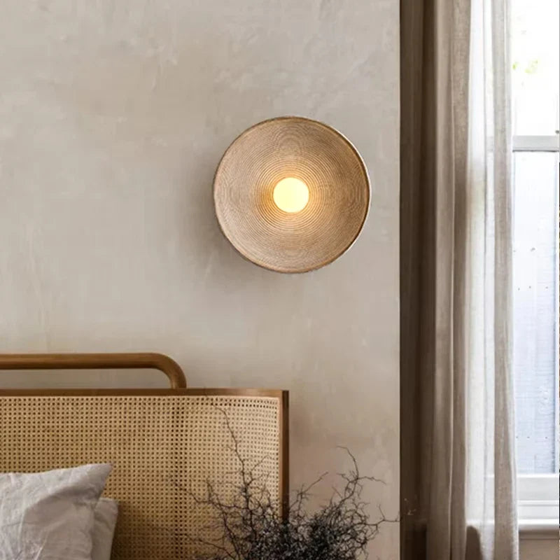 Japandi Japanese Resin Wall Lamp Retro Ribbed Shade Bedside - Tophatter Daily Deals