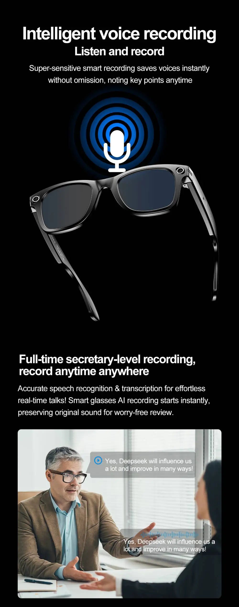 AI Smart Glasses 720P Translation Camera Sunglasses - Tophatter Daily Deals