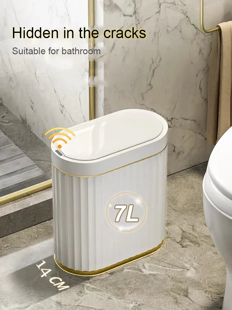 Automatic Sensor Trash Can Narrow Roman Stripe Bathroom Bin - Tophatter Daily Deals