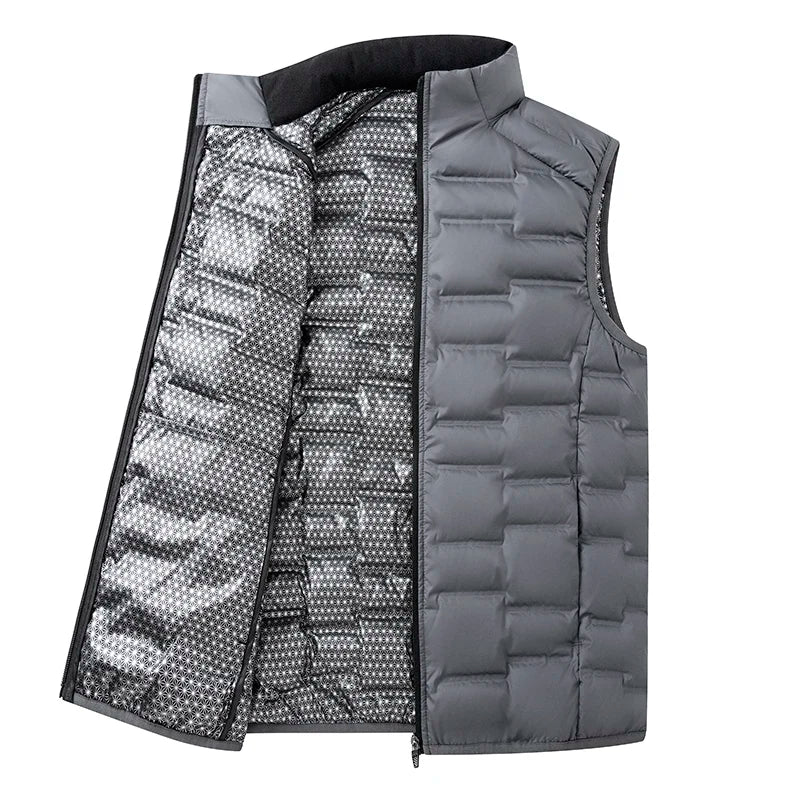 Warm Cozy Men’s Down Vest - Stand Collar, Duck Down, Winter - Tophatter Daily Deals