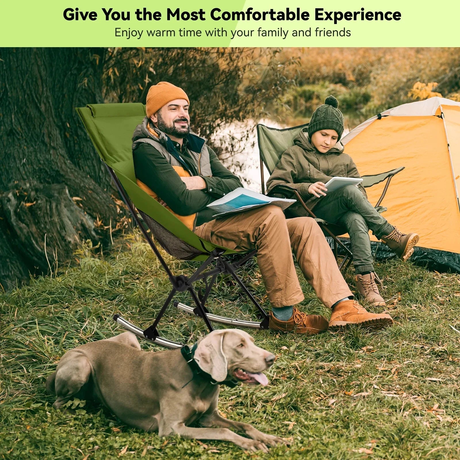 Foldable Camping Rocking Chair Green Camp Furniture - Tophatter Daily Deals