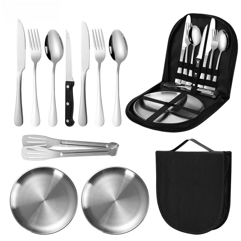 20-Piece Steel Outdoor Camping Cutlery Set Silver Camp Cooking - Tophatter Daily Deals