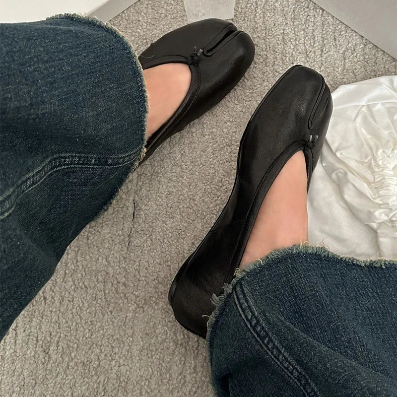 Soft Women Tabi Ballet Flats - Split Toe, Leather, Casual - Tophatter Daily Deals